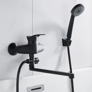 Смеситель д/ванны ALOUTE рыч, плоский излив 35 см, диверт.черн.мат 