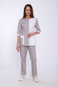 Костюм мед. жен.мод.227-1ТСА цв.белый/серый  р.44/164(ЧЗ)    