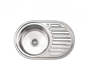 Мойка нержавеющая сталь, врезная 77х50 0,8х180мм левая, с выпуском 3 1/2, сифон без гофро трубы 