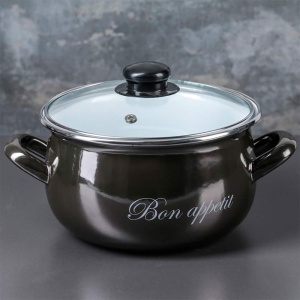 Кастрюля эмалированная 4л Металлик стеклянная крышка TM INTEROS 1/4