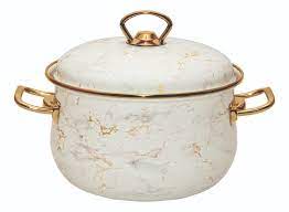 Кастрюля эмалированная 4,0 л RASHEL Мрамор кремовый