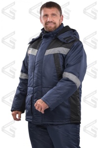 Костюм утепл.Урал-КомфортNEW (кур+п/к+жилет)синий/черн.СОП,р.64-66/182-188(ЧЗ)