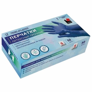 Перчатки латексные прочные р.S (25пар в коробке) АДМ