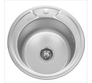 Мойка нержавеющая сталь врезанная круглая матовая д.49см  0,6х160мм с выпуском 3 1/2, с сифоном без гофро трубы