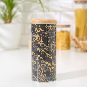 Банка жесть для сыпучих продуктов ЗОЛОТОЙ мрамор 17,5*7,5*7,5 см 