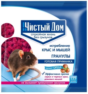 Средство от крыс и мышей гранулы с запахом ореха 125гр Чистый Дом пакет (50) 