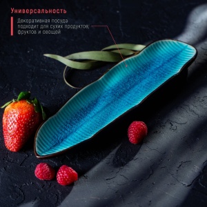 Блюдо керам 25*7*3 см сервировочное Таллула.Лист, голубой 1/30