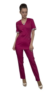 Костюм мед. жен. (блуза+бр) клеон лайт малиновый/принт р.48/170-176(ЧЗ)