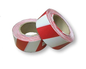 Лента полимерная  50ммх25м РАЗМЕТОЧНАЯ бело-красная клейкая МИЛЕН (12)