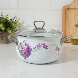 Кастрюля эмалированная 2,1 л Сирень стекл/кр TM INTEROS 1/6