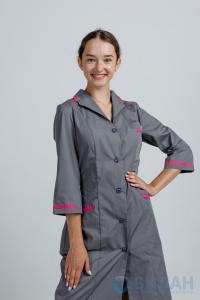 Халат  женский ХМ.492 серый/от.малинов. р.48/50  170/176(ЧЗ) 