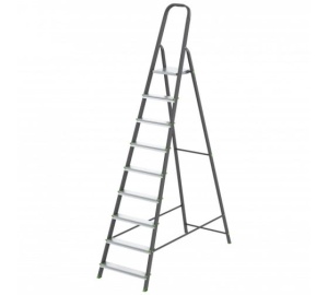 Стремянка, 8 ступеней, стальная, алюминиевые ступени, СИБРТЕХ