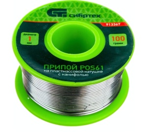 Припой с канифолью д.1мм, 100г, POS61 на катушке 913367