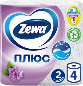 Бумага туалетная Zewa Plus 2слоя 4рулона (по 24шт)