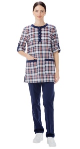 Блуза жен. Лора клетка/т.синий. рук.3/4,  р.44/46, 158-164 (ЧЗ)