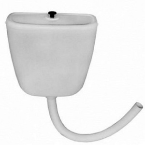 Бачок пластиковый среднерасполагаемый, штоковая арматура, шланг патрубок, Белый 