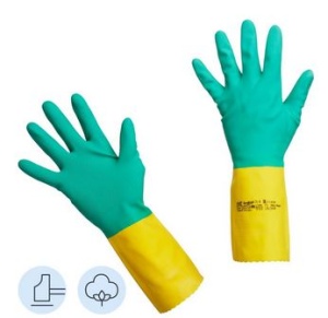 Перчатки латексные КЩС защитные/неопрен тип 2 XL ЗЕЛЕНЫЙ + ЖЕЛТЫЙ Professional
