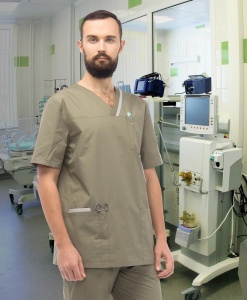 Костюм мед. муж. Юник олива-св.сер.  р.48/50 170/-176(ЧЗ) 