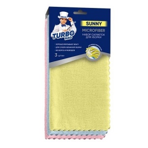 Салфетка микрофибра универсальная TURBOMAG SUNNY 30х30см 3штуки 1/80