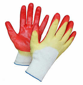 Перчатки 70114 х/б  с латексом, 2-й облив КРАСНЫЙ,ЗЕЛЁНЫЙ (1/10/300)
