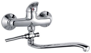 Смеситель для ванны Ledeme рычажный S-образный излив, 30 см 