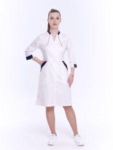 Халат  женский Жюль белый/отд.синяя, рук.3/4, р.60/170-176 (ЧЗ)