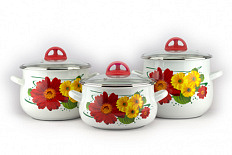 Набор посуды эмаль 2л/3л/4л Александра стеклянные крышки