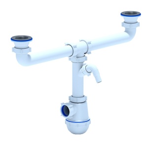 Сифон для мойки Ани-grot 1 1/2 х 40, двойной, бутылочный, нержавеющая чаша с отводом для стиральной машинки