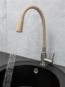 Смеситель д/кухни АНТЕЙ шар. с силиконовым изливом Садко БЕЖЕВЫЙ нерж.сталь 